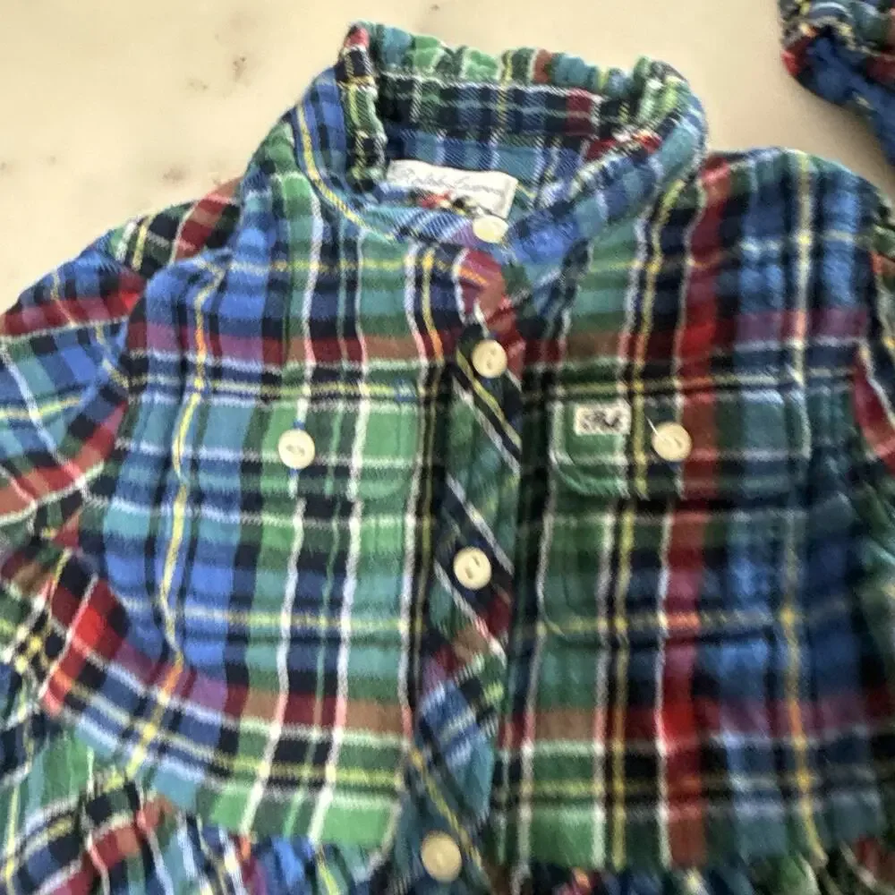 Polo Ralph Lauren Dress Girls 18M Red Plaid Flannel Shirt Drop Waist Long Sleeve